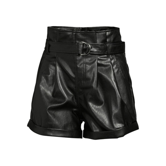 NYC Pants - Womens 1X (17) Vegan Leather PAPERBAG Short Madden NYC Belted Black Zip  NWT
